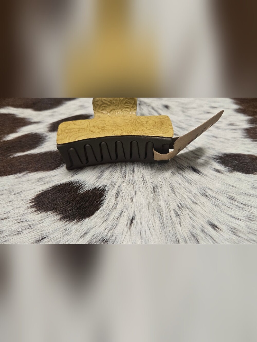 Faux Tooled Leather Mustard Color Hair Clip